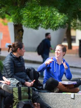 Students talking outside