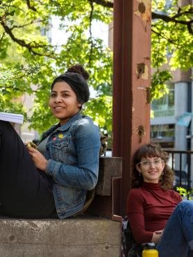 Students sitting outside