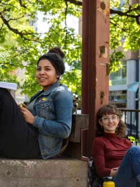 Students sitting outside