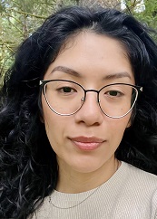 Dark hair woman with glasses