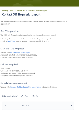 Thumbnail of the OIT contact page for technical support