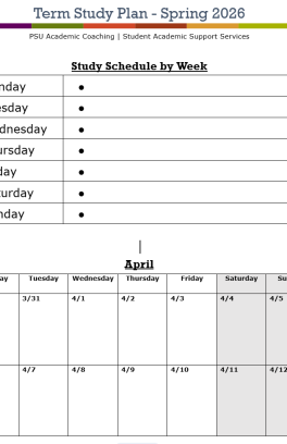 A table on the top of the document has each day of the week down the first column and a row next to each day with bullets for tasks. The table below that is the beginning of a calendar.