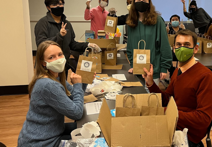 Volunteers creating goodie bags