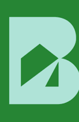 Green square with a lighter green B that looks like it has a house inside it