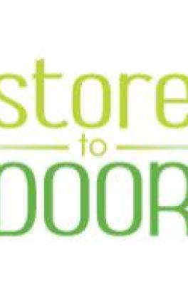 green words on a white background reading store to door
