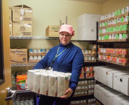 person in food pantry