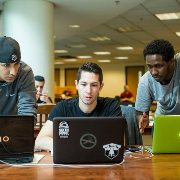 students studying on comuters