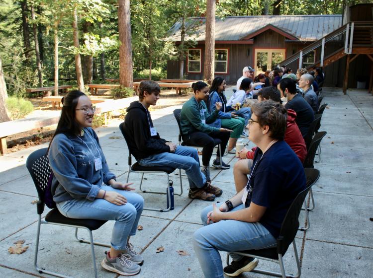 Students participating in a speed friending excercise