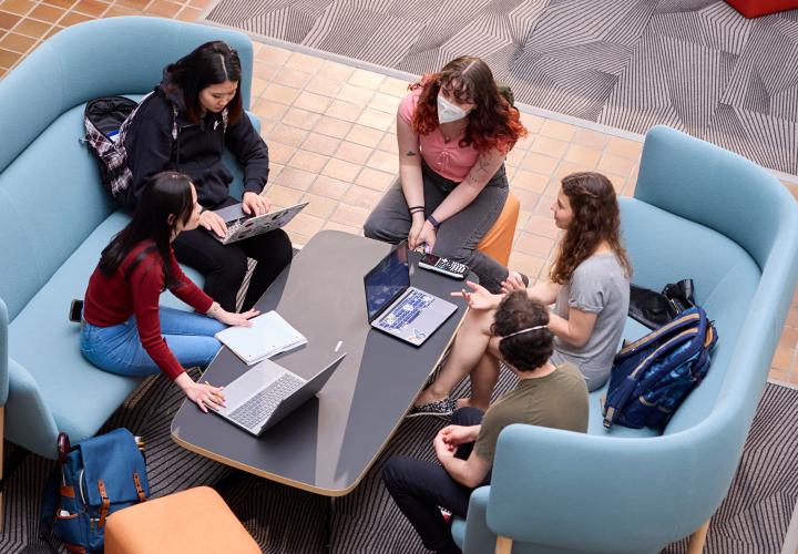 Overhead shot of PSU students studying