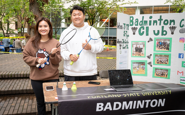 Badminton club members at their Party in the Park table