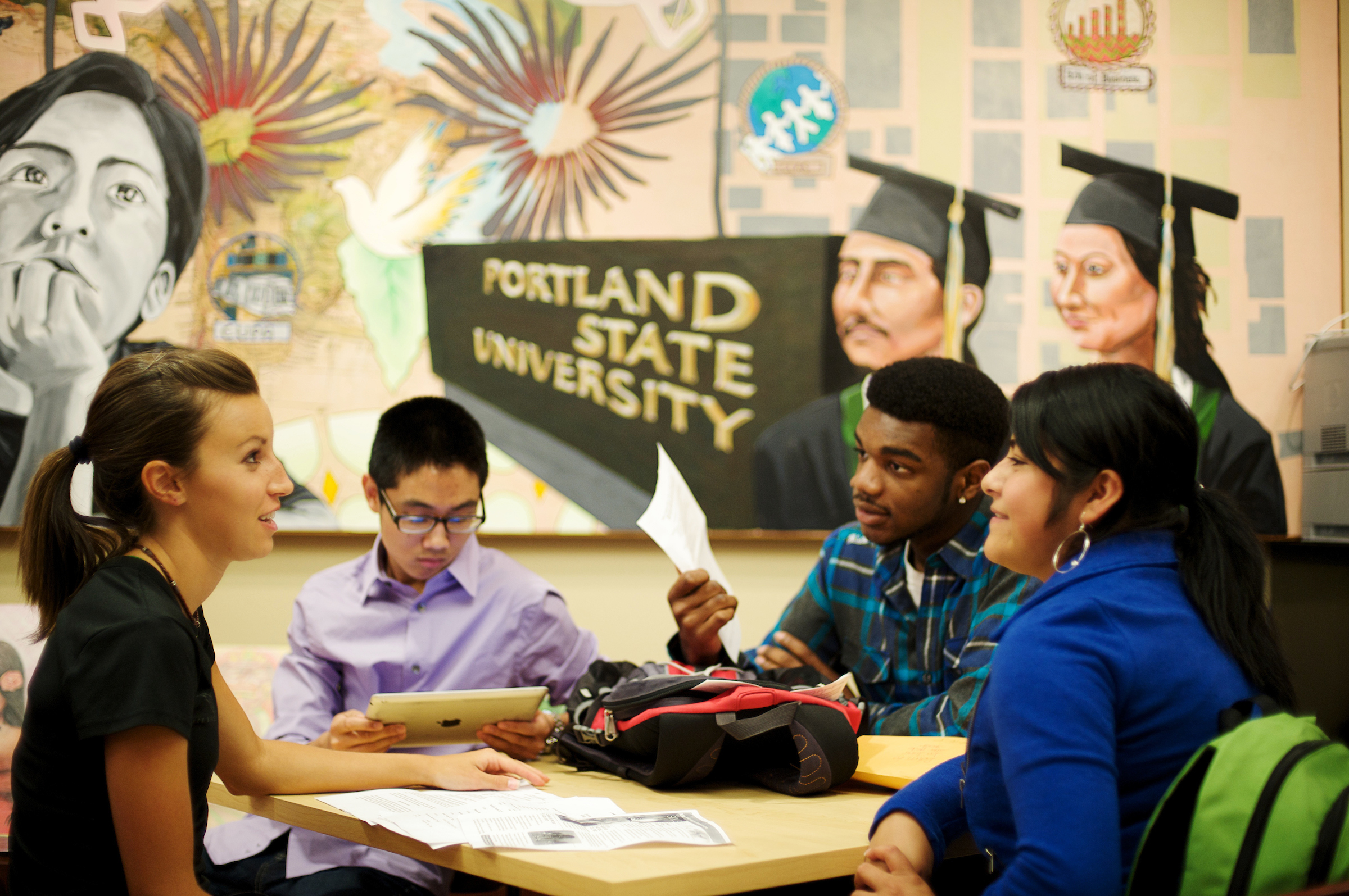 Students studying together at a resource center