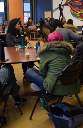 A group of students in the multicultural student center.