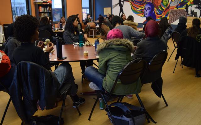 A group of students in the multicultural student center.