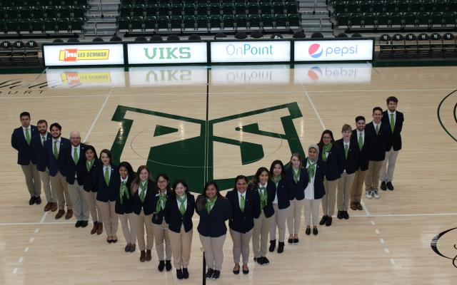 Portland State Student Ambassador professional photo on the PSU basketball court.