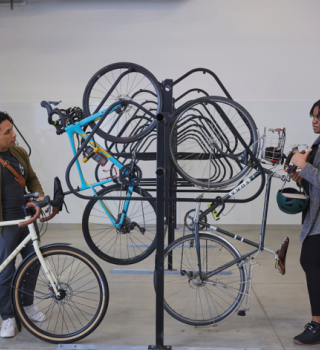 Bike locker with students