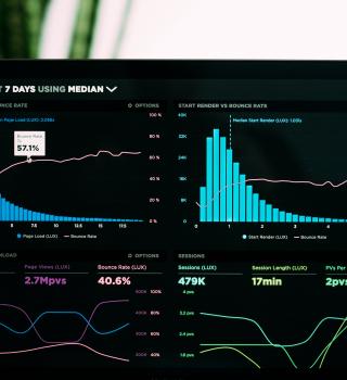 Data charts on a laptop