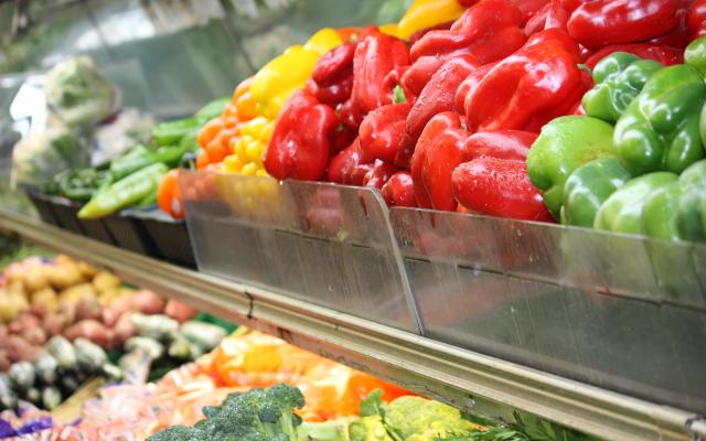 colorful vegetables on a grocery shelf