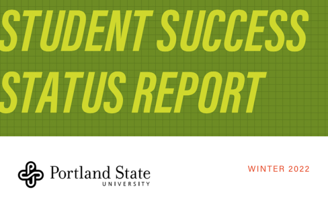 Light green text on a dark green background that reads Student Success Status Report Winter 2022