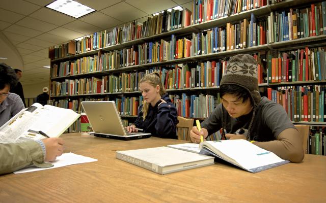 students studying in the library