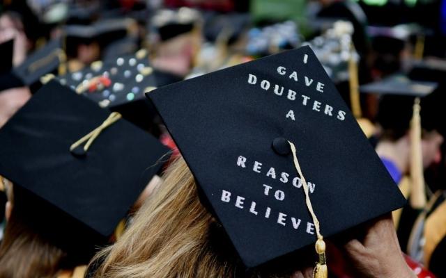 Graduation cap decorated with the phrase I gave doubters a reason to believe