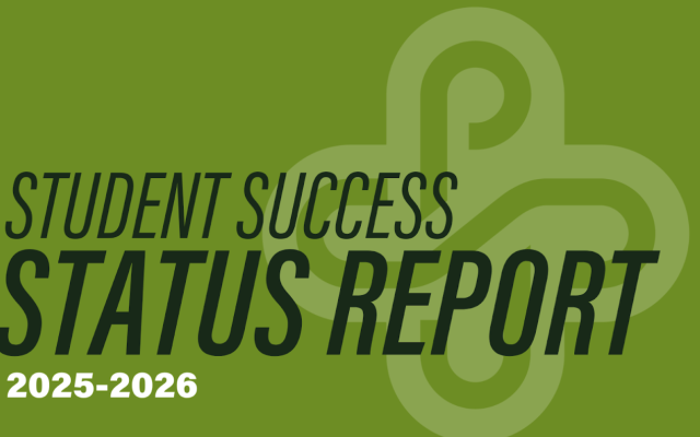 Report Cover titled "student success status report 2025 - 2026". The cover is green with a low contrast PSU Clover logo in the background