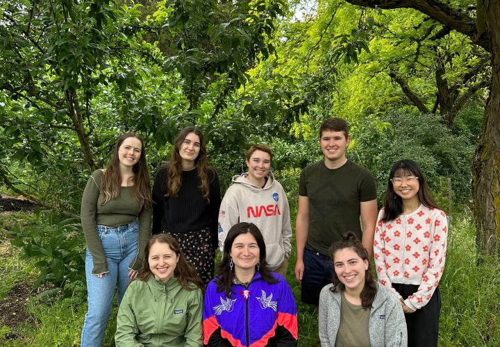 Eight student employees in the SSC garden