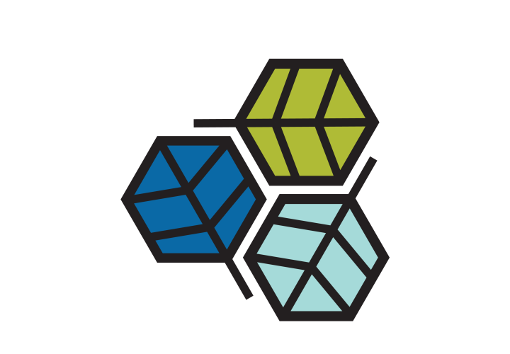 three leaves in blue green and light blue