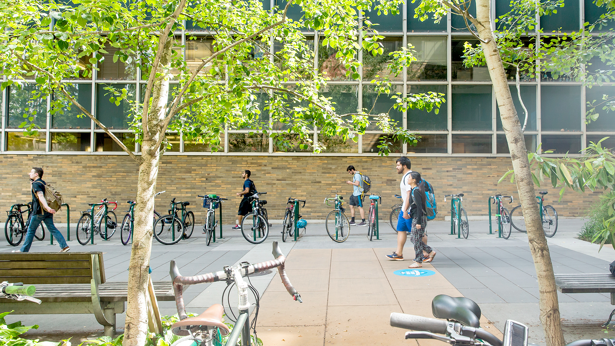Students pass through the pedestrian-only breezeway between Smith and Cramer.