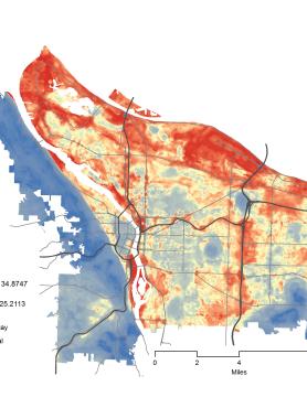 A map showing gradations of temperature within the city of Portland