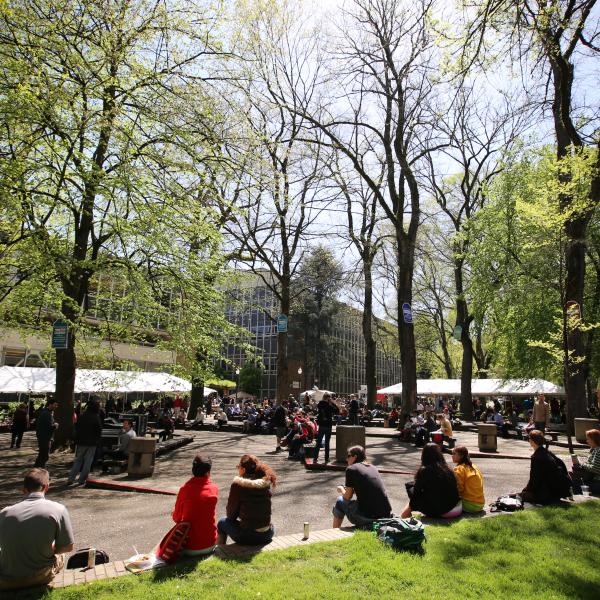 Students sitting in the Park blocks