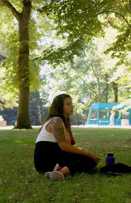 people sitting in the park blocks 