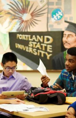 Students gathered around a table 