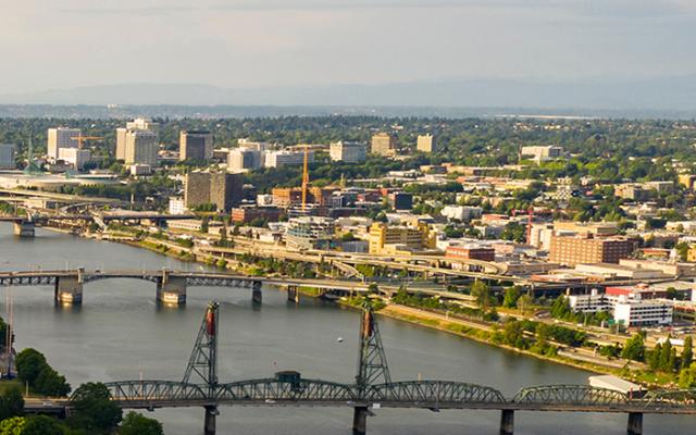 aerial view of  Portland skyline