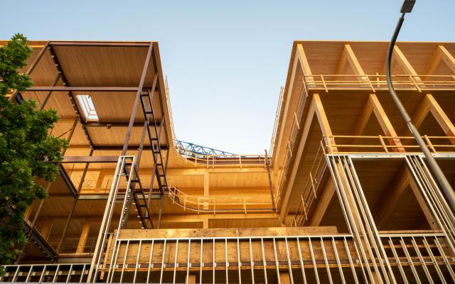 Framing of PSU’s new mass timber art building under construction