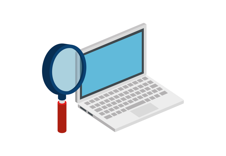 Laptop and large magnifying glass