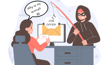 Image depicts someone, who has fallen victim to a job scam email, discovering that their bank account has been emptied