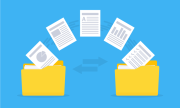 drawing of two folders with files transferring between them
