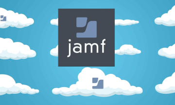 clouds with a blue background with the Jamf logo in the middle