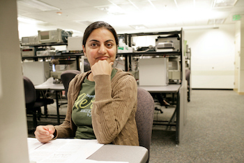 A student seated at a computer