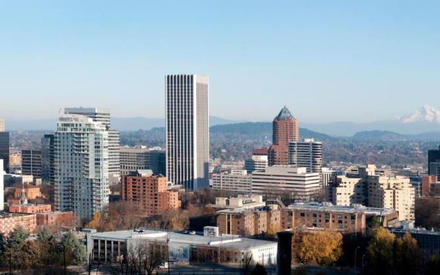 Portland skyline with Mount Hood in the distance