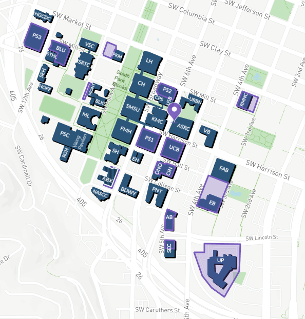 Map of parking locations on Portland State Campus