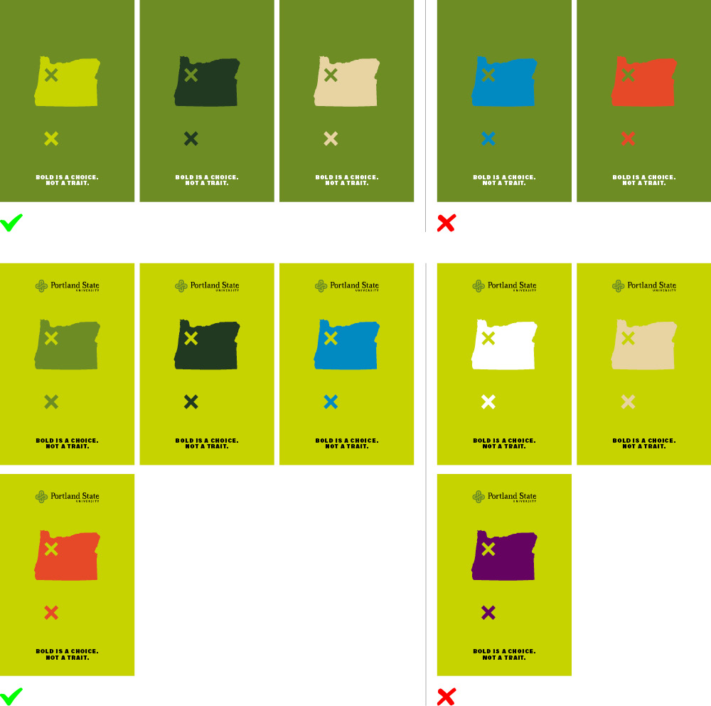 Examples of approved and unapproved color combos