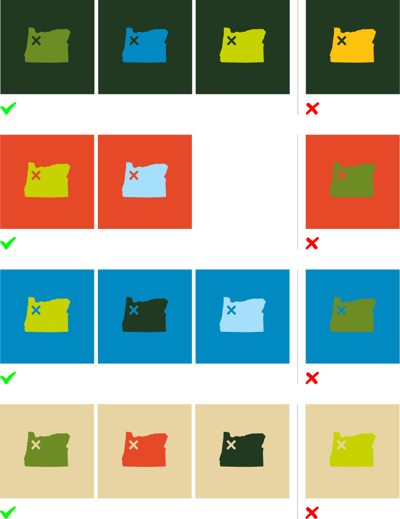 Examples of approved and unapproved color combos