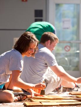 Students working on construction