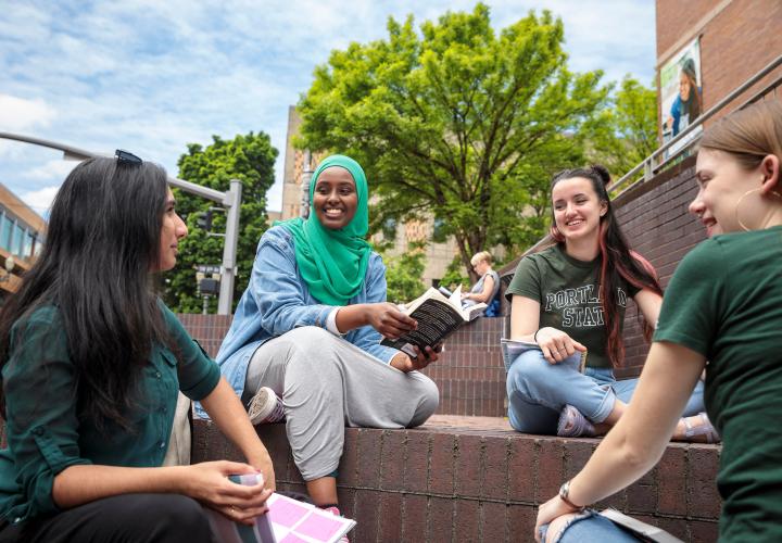 Students sitting outside