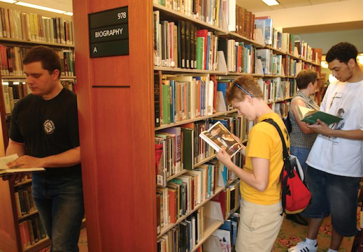 Students in Library Stacks