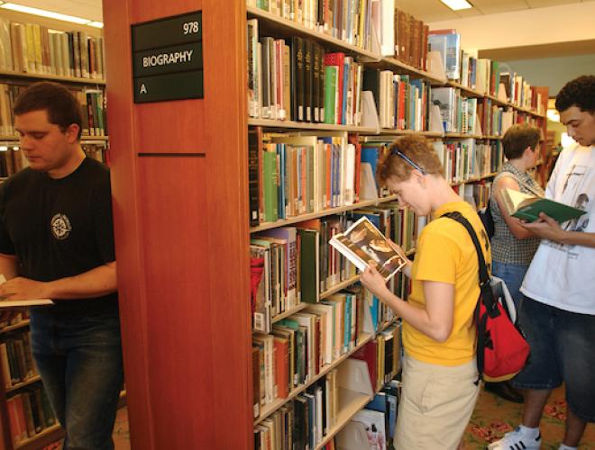Students in Library Stacks