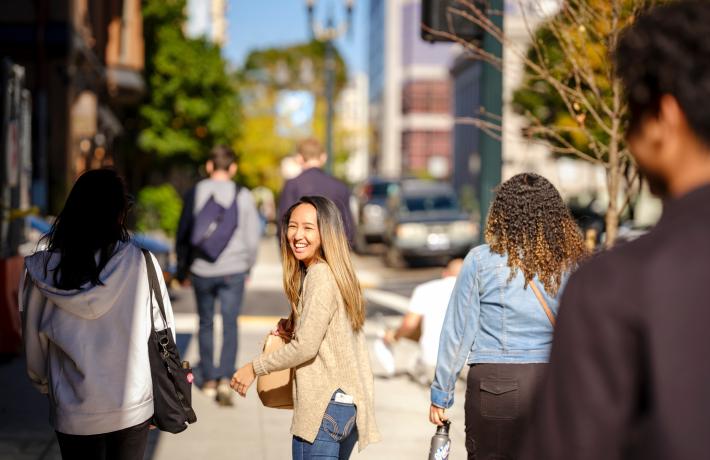 Students walking downtown