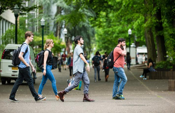 Students walking on campus