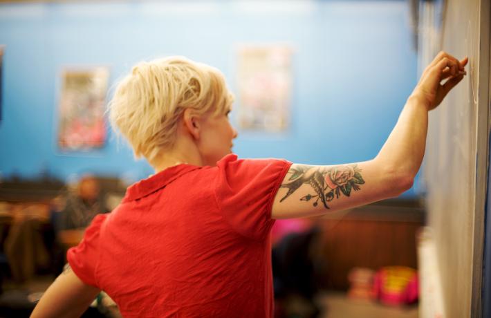 Professor in classroom, teaching